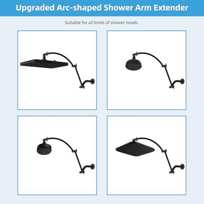 Hibbent All Metal 20'' Shower Head Extension Arm, Matte Black | Solid Brass Adjustable Shower Arm with Lock Joint, Flexible Height & Angle, Universal Connection Shower Head Extender - color: Matte Black, size: 20 Inch