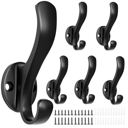 Coat Hooks Heavy Duty - Wall Mount Metal Towel Hooks Screw-in Wall Hooks for Hanging Hat, Towel, Key, Robe, Scarf, Bag, Cap (6 PCS Black) - color: Black