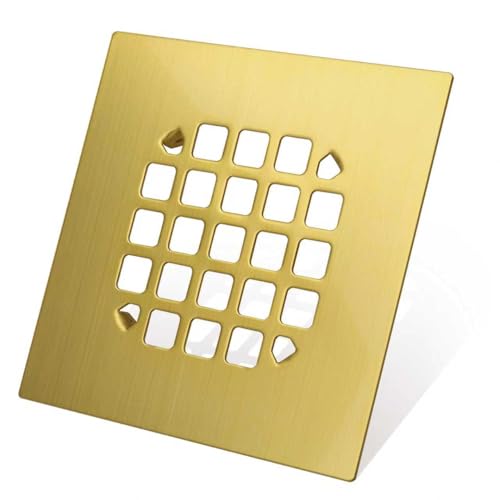 Gold Shower Drain Cover, Universal 4-1/4-inch Square Shower Drain Cover ﻿ | Snap-on Installation, Brushed Stainless Steel for Oatey Shower Drain