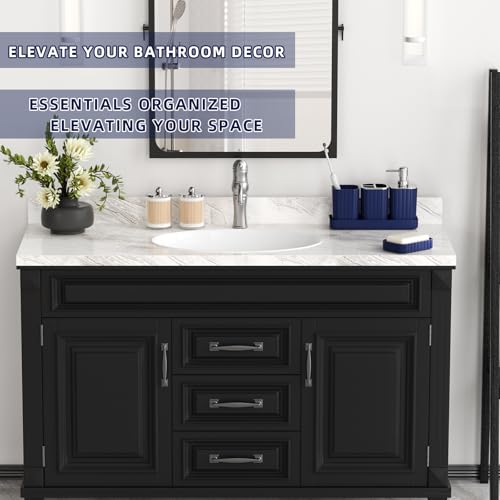 XLHOMO Bathroom Accessory Set - Gorgeous Bathroom Set, 7PC Navy Blue Bathroom Set, Soap Dispenser, Toothbrush Holder, Qtip Holder Set, Bathroom Sets Complete, Bathroom Sink Set for Home Decor - style: Navy Blue&Silver