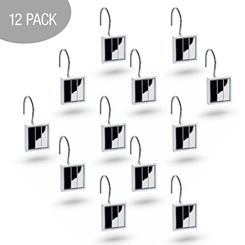 Creative Scents Quilted Mirror Shower Curtain Hooks Decorative | Set of 12 | White Shower Curtain Rings - style: Shower Curtain Hooks