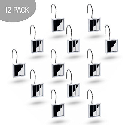 Creative Scents Quilted Mirror Shower Curtain Hooks Decorative | Set of 12 | White Shower Curtain Rings - style: Shower Curtain Hooks