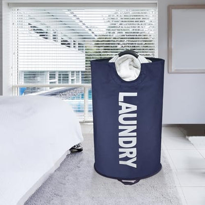 Maxsilan 125L X-Large Laundry Basket, Freestanding Tall Clothes Hamper, Collapsible Laundry Bag, Dark Blue - color: Dark Blue, size: 125L