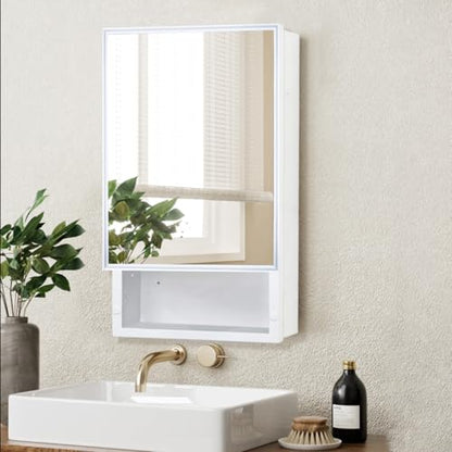 Plastic Medicine Cabinet with Mirror 16x26 inch, Recessed Medicine Cabinet or Surface Wall Mount Bathroom Cabinets with Removable Shelves, White Framed Mirror Cabinet - style: CS5003-1626