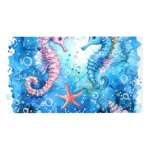 Non Slip Bath Mat for Tub, 15.1 x 26.8 Inch Bathtub Mat Machine Washable Shower Mat with Drain Holes and Suction Cups, Watercolor Splash Cute Seahorse Sea Shells - color: Multi 09