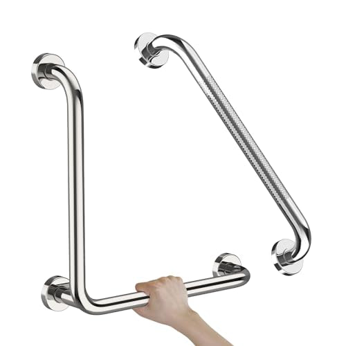 Angled Chrome Grab Bar 16x16 Inch, L-Shaped Grab Bar for Bathtub and Shower | 1.25" Diameter, Stainless Steel Safety Grab Rail, Bathroom Mobility Aid Handrail, Handicap Support Bars for Bathtub Toilet - color: Chrome, size: 16x16 inch
