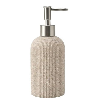Hand Soap Dispenser with Brushed Metal Pump – Sandstone Resin, Farmhouse Decor for Bathroom & Kitchen, Rust Proof, Sand Beige, 9.5oz