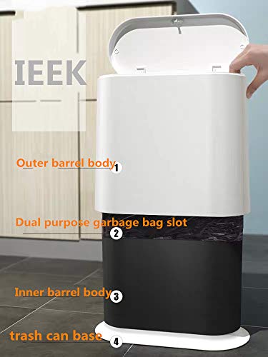 IEEK Slim Plastic Trash Can with Press Top Lid,2.4 Gallon/10 Liter Garbage Can Modern Waste Basket for Bathroom,Living Room,Office,Kitchen and Narrow Spaces,Grey - color: Grey