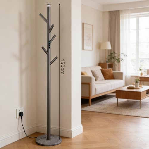 Heated Towel Rack, Freestanding Towel Warmer with 5 Hooks, Touch Control 35-70°C Heated Coat Rack Stainless Steel Towel Radiator for Bathroom, Apparment, Office, Gray, Plug in