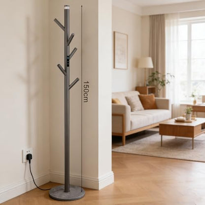 Heated Towel Rack, Freestanding Towel Warmer with 5 Hooks, Touch Control 35-70°C Heated Coat Rack Stainless Steel Towel Radiator for Bathroom, Apparment, Office, Gray, Plug in