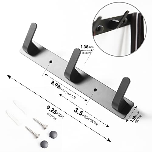 3 Hooks Matte Black Bathroom Towel Hooks Mounted Wall Adhesive Heavy Duty Farmhouse Bath Coat Stick on Rack Hat Wall Hook Sticky Black Kitchen Robe Rack Coat Hook Black 3 Hooks Rack Towel for Bathroom - color: Black, size: 9.25*1.18*1.38 inch（3hooks）
