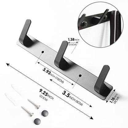 3 Hooks Matte Black Bathroom Towel Hooks Mounted Wall Adhesive Heavy Duty Farmhouse Bath Coat Stick on Rack Hat Wall Hook Sticky Black Kitchen Robe Rack Coat Hook Black 3 Hooks Rack Towel for Bathroom - color: Black, size: 9.25*1.18*1.38 inch（3hooks）