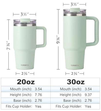 SUNWILL Travel Coffee Mug with Lid, 20 oz Tumbler with Handle and Straw Leak Proof, Stainless Steel Cup Insulated for Office & Gym, Cupholder Friendly, Powder Coated Matcha Cream - color: Powder Coated Matcha Cream, size: 20 Ounces