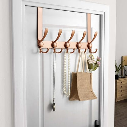 Over Door Hook 2.0 - Upgraded Version - Simple-Assembly, Strong, Heavy-Duty Stainless Steel 5-Tri-Hook Over The Door Hanger Rack, SimpleStrong Series, Rose Gold - color: Rose Gold