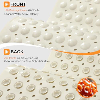 Yimobra Non Slip Bathtub Mat 40 x 16 Inch, Extra Long Shower Mat with Drain Holes, Machine Washable Baby Bath Mats, Strong Suction Cups for Bathroom Floor, Beige - color: Beige