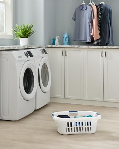 Rubbermaid Large Hip-Hugger Laundry Basket/Hamper, 1.5-Bushel, White, Stackable Storage Bin/Organizer for Bathroom/Bedroom/Dorm/Home - size: 1.5 Bushel, style: Large Hip Hug Basket