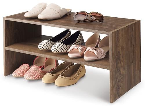 Whitmor Wood Stackable 2-Shelf Shoe Rack, Walnut, 24 inches，2 Pack - color: Brown, size: 24 INCH X2