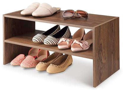 Whitmor Wood Stackable 2-Shelf Shoe Rack, Walnut, 31 inches，2 Pack - color: Brown, size: 31 INCH X2