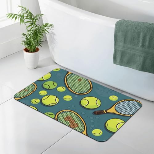 Stone Bath Mat Tennis Racquets And Tennis Balls Diatomaceous Earth Shower Mat Super Absorbent Non-Slip Bath Mats for Bathroom Floor Mats Thin Quick Dry Shower Rug, Easy to Clean, 23.6" x 15.7"