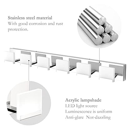 Ralbay LED Modern Vanity Light 6 Light Bathroom Vanity Lights Acrylic Stainless Steel Bathroom Vanity Lighting Fixtures - color: Chrome, size: 6-Light