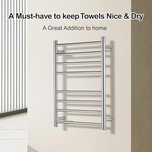 Electric Heated Towel Warmer - Wall Mounted Bathroom Towel Rack, Plug-in Design & Brushed Stainless Steel Finish 8 Bar (Polished) - color: Polished With Single Press, size: 8 Bar