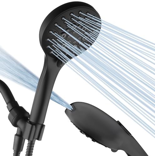 BRIGHT SHOWERS High Pressure Shower Head with Handheld, 9 Spray Settings Showerhead Built in Power Wash to Clean Tub and Pets, Extra Long 69" Hose, Adjustable Bracket, Matte Black - color: Matte Black, style: 1.8 GPM | 9 Modes