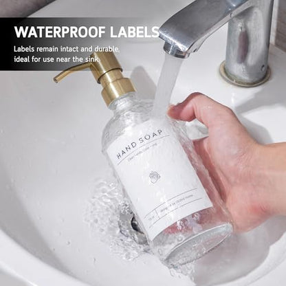 [Luxury] Kitchen Soap Dispenser Set - 16OZ Clear Glass Bottle, Stainless Steel Pump, Instant Dry Tray, Waterproof Labels, Non-Slip Silicone Pad, and Dish Brush | Upgrade for Your Kitchen and Bathroom - color: Transparent Bottle + Gold Pump