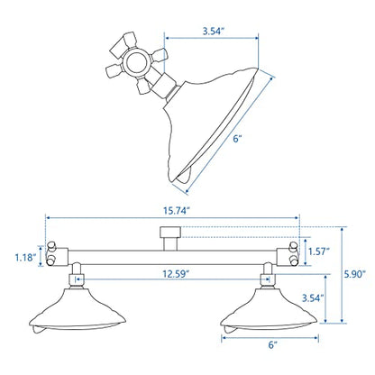 Proox Double Shower Head with Built-in Valve, High Pressure 6 Setting Dual Shower Head Design for Couple on Walk-in Bathroom or Single on Bathtub Bathroom - Brushed Nickel - color: Brushed Nickel
