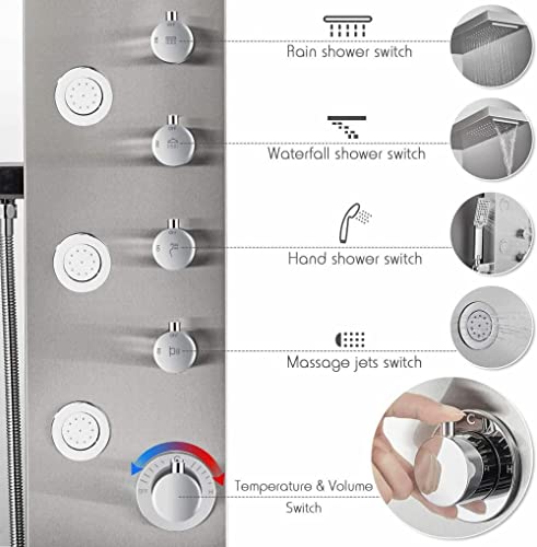 Stainless Steel Shower Panel Tower System Rain Massage Body Jets Hand Shower