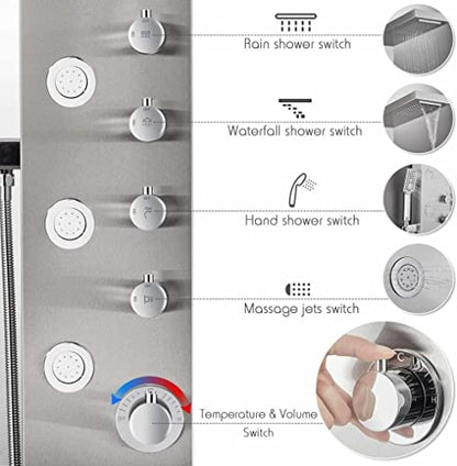 Stainless Steel Shower Panel Tower System Rain Massage Body Jets Hand Shower