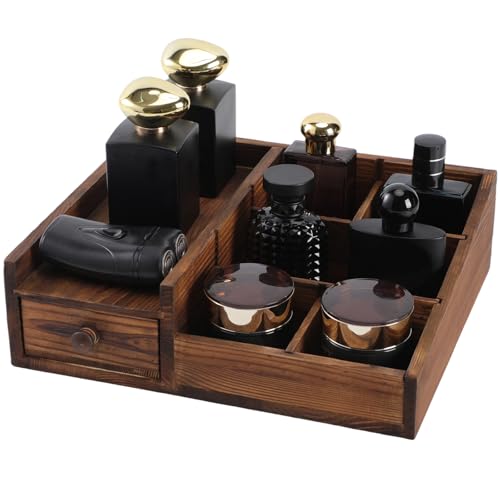 Cologne Organizer for Men,Cologne Stand,Dresser Organizer,Mens Room Decor | Bathroom Counter Organizer,Cologne Tray,Cologne Organizer,Perfume Organizer,Adjustable Detachable Partitions,Gifts for Men - color: Bourbon Brown