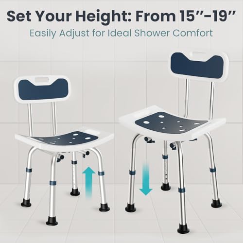 Pelegon Shower Chair for Inside Shower, Shower Bench with Back, Adjustable 15-19 in Height, Non-Slip Feet, Rust-Resistant Aluminum Bath Seat for Elderly and Disabled, 300 lb Capacity - Dark Blue - color: Dark Blue