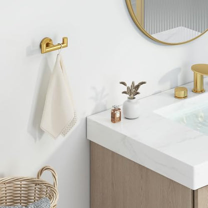 Angle Simple Bathroom Double Hook Brushed Dark Gold, SUS304 Stainless Steel Bath Towel Holder, Double Robe Hanger Wall Mount - color: Brushed Dark Gold, size: 1 Pack