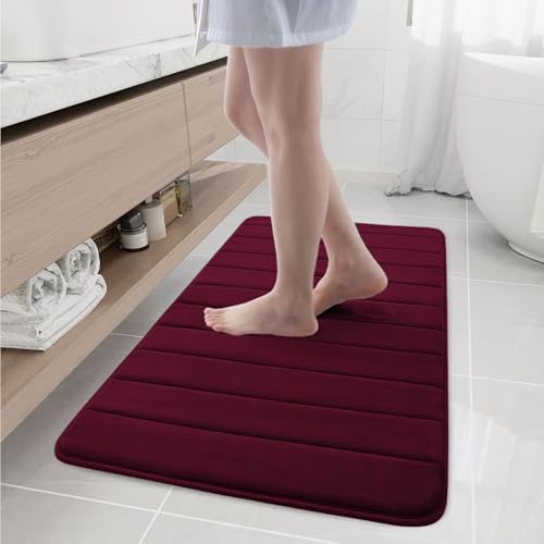 Buganda Memory Foam Bath Mat, 44" x 24", Ultra Soft Bathroom Rugs, Water Absorbent and Machine Washable Bath Rug Runner for Bathroom, Shower, and Tub, Burgundy - color: Burgundy, size: 44" X 24"