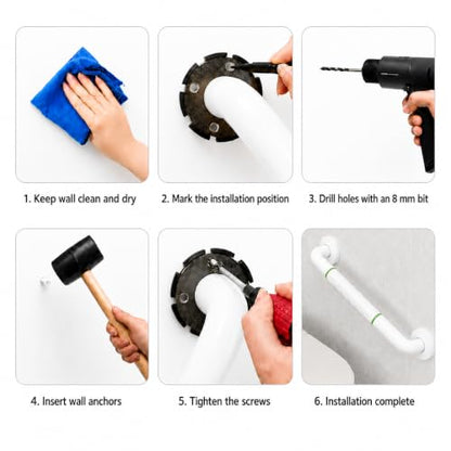 Shower Grab Bars for Seniors, 16-Inch Stainless Steel Safety Handle | handicap grab bar | Heavy-duty support | Glow-in-the-dark ring | wall-mounted grab bar | shower safety rail