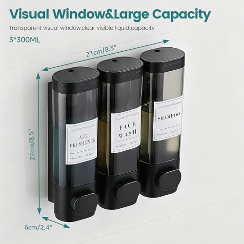 Wall-Mounted Shower Soap Dispenser 3 Chamber, No Drill Shower Dispenser | Shampoo and Conditioner Dispenser for Bathroom Hotel Large Capacity,Black - color: 3black