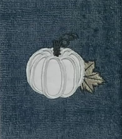 Serafina Home Fall Harvest Fingertip Towels: Embroidered Applique Light Grey Pumpkin on Gray Design, Plush Soft 100% Terry Loop Cotton, Set of 2, 12 x 18 Inches - color: Grey