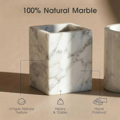 Natural Marble Tray Heavyweight Stone Vanity Tray for Bathroom Countertop, Coffee Table & Dresser - Handcrafted Rectangular Organizer (White, 9.84" x 4.72" x 1.18") - color: White