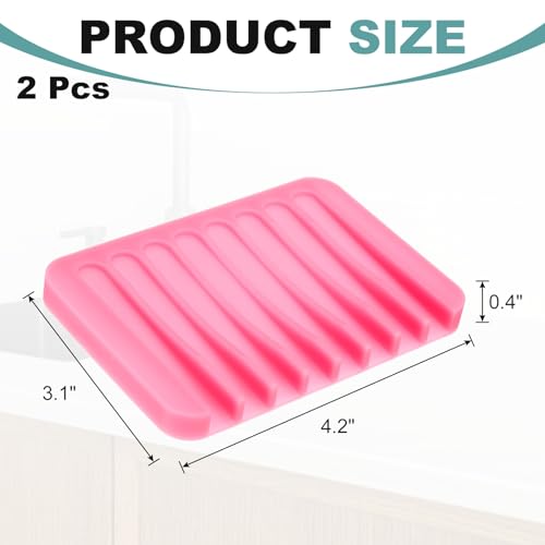 uxcell 2 Pcs Self Draining Silicone Soap Dish, Soap Tray with Drainage for Bathroom Shower Kitchen Sink, 4.5" x 3.1" x 0.4", Pink - color: Pink