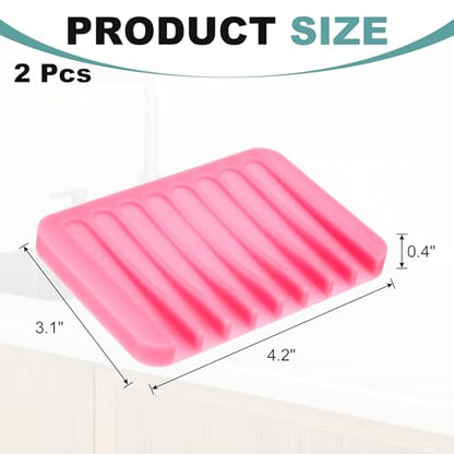 uxcell 2 Pcs Self Draining Silicone Soap Dish, Soap Tray with Drainage for Bathroom Shower Kitchen Sink, 4.5" x 3.1" x 0.4", Pink - color: Pink