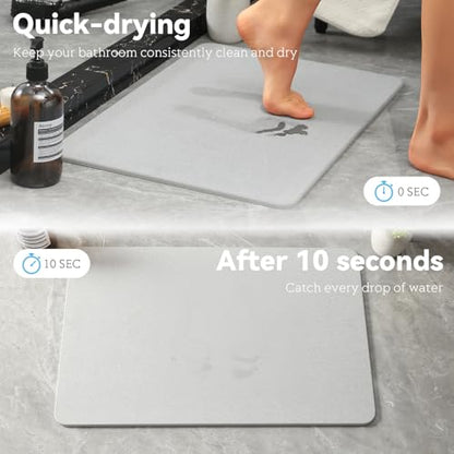 Stone Bath Mat, Dries Quickly, Non-Slip Diatomaceous Earth Bath Mats for Bathroom, Super Absorbent Stone Shower Mat, Easy to Clean, 23.5" x 15.5" Light Gray - color: Light Gray