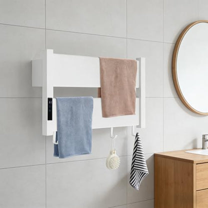 Towel Warmers for Bathroom, Wall Mounted Heated Towel Rack with Timer & Temperature Control, LED Touch Screen, Waterproof Aluminum Electric Towel Warmer Rack (White)