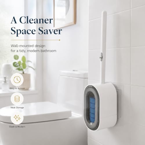 Gray Disposable Toilet Brush System with 24 Refill Heads, Hygienic Cleaning Wand with Wall Mount Holder, Bathroom Essentials for Home and RV
