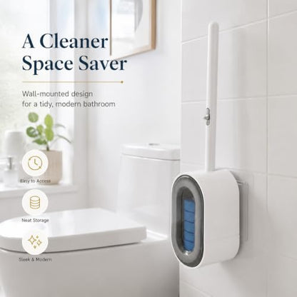Gray Disposable Toilet Brush System with 24 Refill Heads, Hygienic Cleaning Wand with Wall Mount Holder, Bathroom Essentials for Home and RV