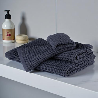 DEMMEX Organic Cotton Waffle Weave Turkish Bath Towel - Ultra Soft Lightweight Quick Dry, Oeko-Tex Certified, 100% Turkish Cotton (Charcoal, Large (60x30)) - color: Charcoal