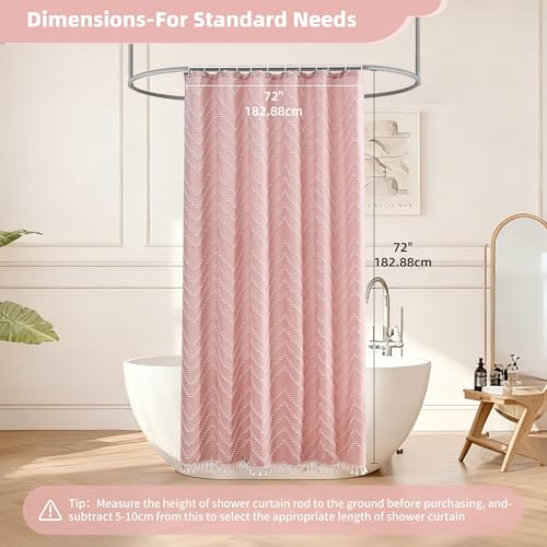 Siiluminisoy Pink Shower Curtain with Tassel Woven Fabric Boho Shower Curtain Cute Farmhouse Textured Tufted Chevron Striped 72 x 72 Bathroom Shower Curtain - color: A Pink, size: 72"W x 72"L (Pack of 1)