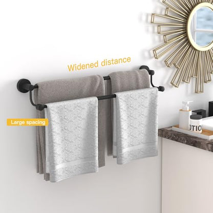 Double Towel Bar Towel Rack for Bathroom Bath Wall Mounted Matte Black | Adjustable 16-26 In,Wall Mounted Towel Holder, Stainless Steel, Rustproof, Towel Bar Rod Hanger Hardware Accessories Hotel - color: Black