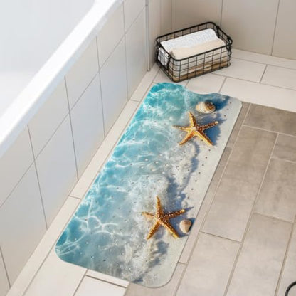 LNOND Summer Beach Bathtub Mat Non Slip, 40 X 16 Inch Tub Mat for Bathroom, Ocean Starfish Bath Tub Shower Mat with Drain Holes and Suction Cups - color: Ocean Starfish Bathtub Mat