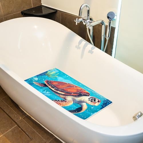 Bath Tub Mat Non Slip 15.1 x 26.8 Inch, Sea Turtle Eco Friendly Bathmat with Suction Cups Drain Holes Shower Tub Mats - color: Multi 01