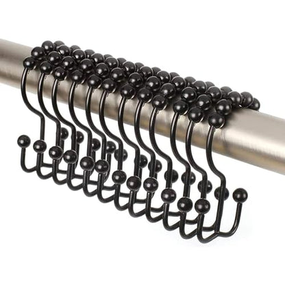 2lbDepot Double Shower Curtain Hooks Rings (Matte Black Decorative Finish) Premium Rust Resistant Stainless Steel Metal Hook, Roller Balls Glide on Shower Rods, Set of 12 Pieces - color: Black